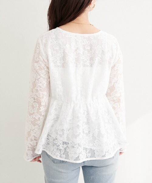 natural couture（ナチュラルクチュール）の「メッシュレースペプラムブラウス（シャツ/ブラウス・レディース・ブラック/ピンクベージュ/オフホワイト・FREE）」の13枚目の写真