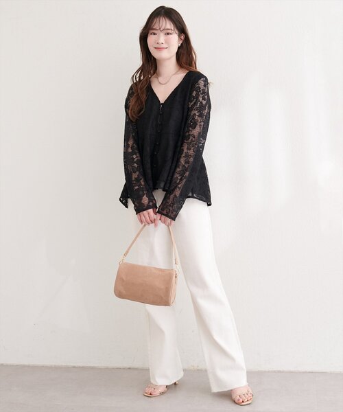 natural couture（ナチュラルクチュール）の「メッシュレースペプラムブラウス（シャツ/ブラウス・レディース・ブラック/ピンクベージュ/オフホワイト・FREE）」の21枚目の写真