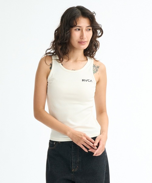 RVCA(ルーカ)の「RVCA ウィメンズ RIBBED ICON TANK TOP タンクトップ 【2026年春夏モデル】(タンクトップ・レディース・ホワイト/ピンク系その他/ブラック系その他・SMALL/MEDIUM/LARGE)」の6枚目の写真