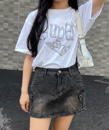メタリックシルバープリント半袖Tシャツ