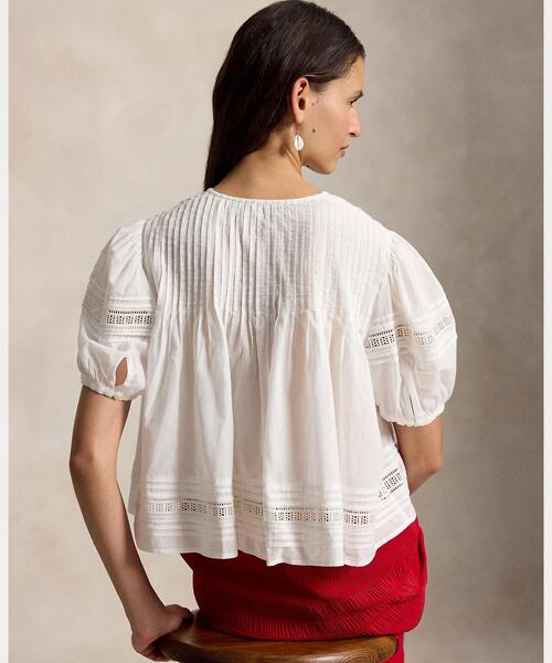 POLO RALPH LAUREN(ポロ ラルフ ローレン)の「レーストリム コットン ボイル トップ(シャツ/ブラウス・レディース・ホワイト・L/XS/XXS/S/M)」の3枚目の写真