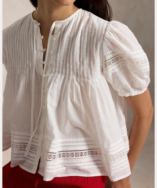 POLO RALPH LAUREN(ポロ ラルフ ローレン)の「レーストリム コットン ボイル トップ(シャツ/ブラウス・レディース・ホワイト・L/XS/XXS/S/M)」の4枚目の写真