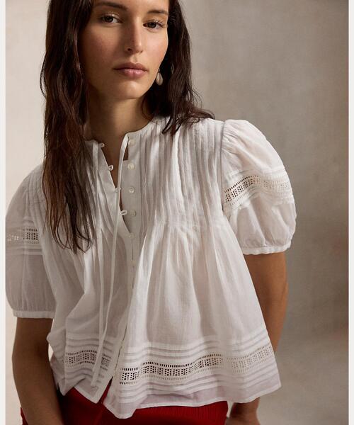 POLO RALPH LAUREN(ポロ ラルフ ローレン)の「レーストリム コットン ボイル トップ(シャツ/ブラウス・レディース・ホワイト・L/XS/XXS/S/M)」の5枚目の写真