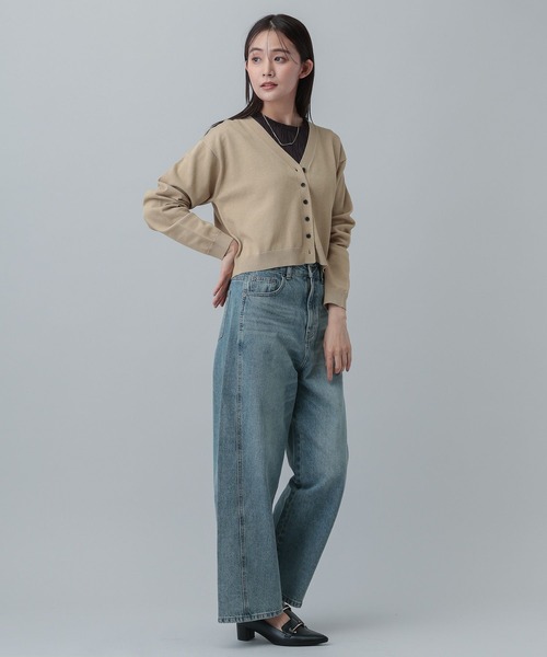 GLOBAL WORK（グローバルワーク）の「MATINEE LINE/レヴィータショートVネックカーディガン/646679（カーディガン/ボレロ・レディース・ベージュ/ネイビー/グレー・LARGE/MEDIUM）」の9枚目の写真