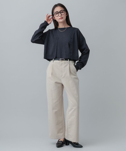 GLOBAL WORK（グローバルワーク）の「MATINEE LINE/レヴィータショートVネックカーディガン/646679（カーディガン/ボレロ・レディース・ベージュ/ネイビー/グレー・LARGE/MEDIUM）」の14枚目の写真