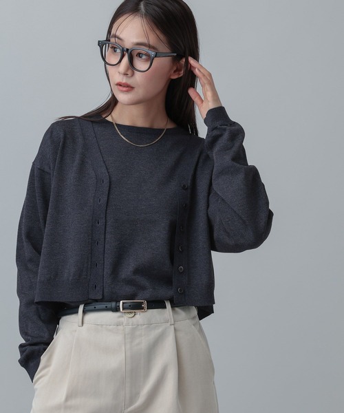 GLOBAL WORK（グローバルワーク）の「MATINEE LINE/レヴィータショートVネックカーディガン/646679（カーディガン/ボレロ・レディース・ベージュ/ネイビー/グレー・LARGE/MEDIUM）」の19枚目の写真