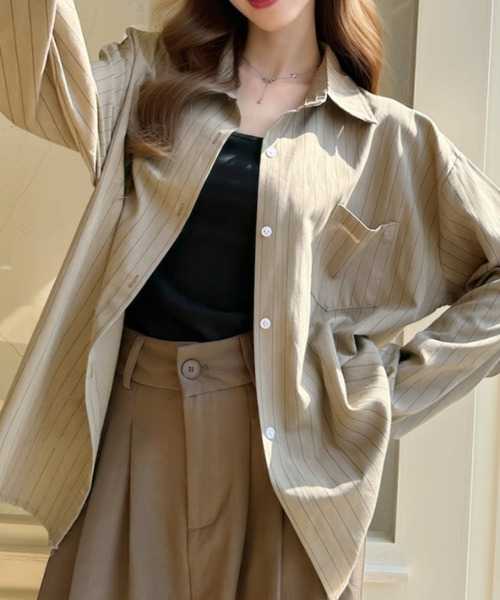 Ada.(エイダ)の「オーバーサイズ ストライプ シンプル シャツ ブラウス(シャツ/ブラウス・レディース・ピンク/ベージュ/ブルー/ホワイト・FREE)」の3枚目の写真