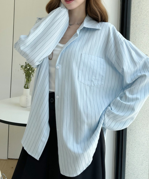 Ada.(エイダ)の「オーバーサイズ ストライプ シンプル シャツ ブラウス(シャツ/ブラウス・レディース・ピンク/ベージュ/ブルー/ホワイト・FREE)」の1枚目の写真