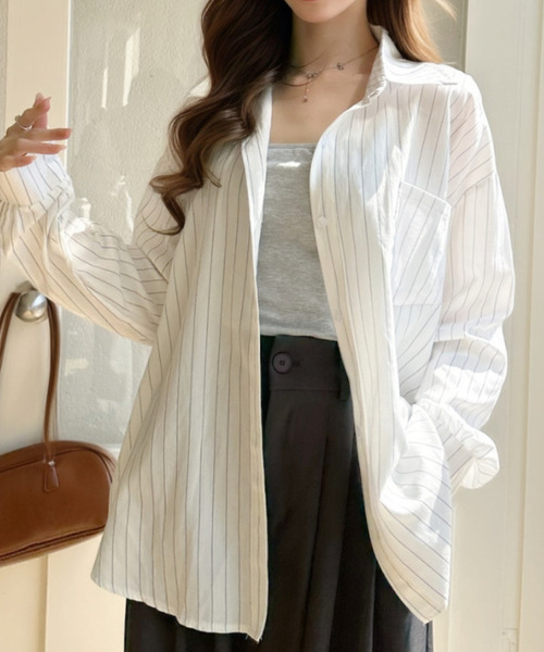 Ada.(エイダ)の「オーバーサイズ ストライプ シンプル シャツ ブラウス(シャツ/ブラウス・レディース・ピンク/ベージュ/ブルー/ホワイト・FREE)」の14枚目の写真