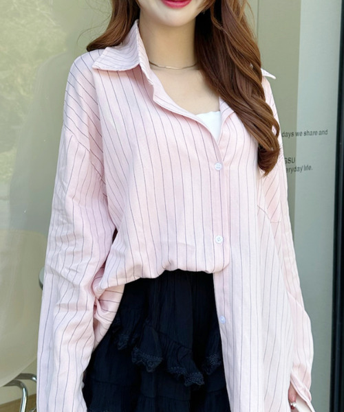 Ada.(エイダ)の「オーバーサイズ ストライプ シンプル シャツ ブラウス(シャツ/ブラウス・レディース・ピンク/ベージュ/ブルー/ホワイト・FREE)」の21枚目の写真