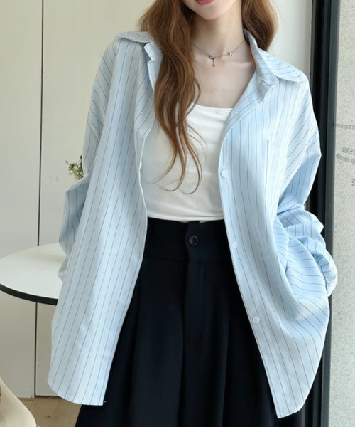 Ada.(エイダ)の「オーバーサイズ ストライプ シンプル シャツ ブラウス(シャツ/ブラウス・レディース・ピンク/ベージュ/ブルー/ホワイト・FREE)」の5枚目の写真