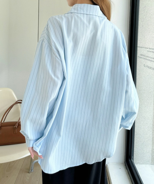 Ada.(エイダ)の「オーバーサイズ ストライプ シンプル シャツ ブラウス(シャツ/ブラウス・レディース・ピンク/ベージュ/ブルー/ホワイト・FREE)」の7枚目の写真