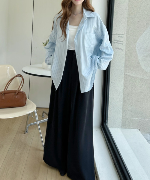Ada.(エイダ)の「オーバーサイズ ストライプ シンプル シャツ ブラウス(シャツ/ブラウス・レディース・ピンク/ベージュ/ブルー/ホワイト・FREE)」の8枚目の写真