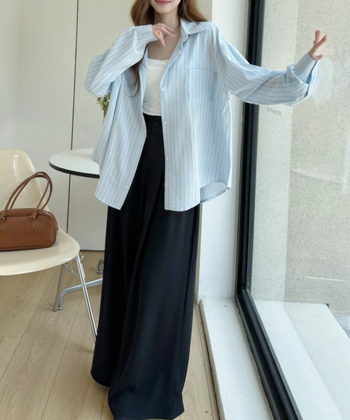 Ada.(エイダ)の「オーバーサイズ ストライプ シンプル シャツ ブラウス(シャツ/ブラウス・レディース・ピンク/ベージュ/ブルー/ホワイト・FREE)」の9枚目の写真