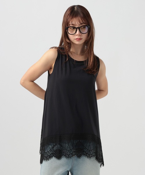 BAYFLOW(ベイフロー)の「レースヘムノースリーブ(Tシャツ/カットソー・レディース・ブラック/ホワイト・FREE)」の2枚目の写真