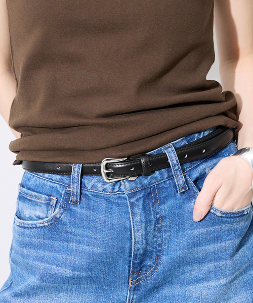 SLOBE IENA(スローブイエナ)の「SLOBE シルバーバックルステッチベルト(ベルト・レディース・ベージュ系その他/ブラック・FREE)」の1枚目の写真