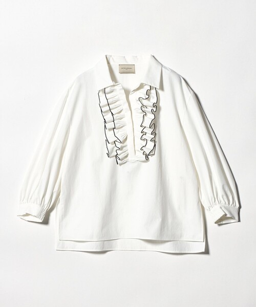 UNITED ARROWS（ユナイテッドアローズ）の「メロー フリル スキッパー パフ ブラウス ‐防しわ 吸水速乾 UVカット 遮熱性 接触冷感 ウォッシャブル‐（シャツ/ブラウス・レディース・ホワイト/ライトブルー/ネイビー・FREE）」の20枚目の写真