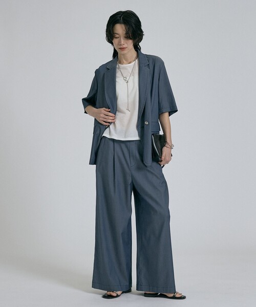 qualite(カリテ)の「【接触冷感&セットアップ対応】ライトデニムパンツ/夏服/春服/オフィスカジュアル/きれいめ(その他パンツ・レディース・インディゴブルー/ベージュ・38/36/34)」の14枚目の写真