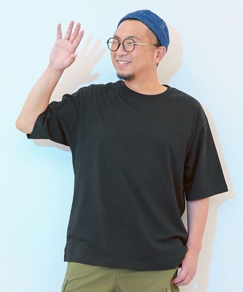 devirock(デビロック)の「【ひやシャリ】接触冷感 BIGシルエット 大人 無地 半袖Tシャツ(Tシャツ/カットソー・レディース・ブルー/パープル系/ブラック/ホワイト/ライトグレー/グリーン系/オレンジ系/ピンク系/ネイビー/ブルー系/イエロー系・M/L/LL)」の2枚目の写真