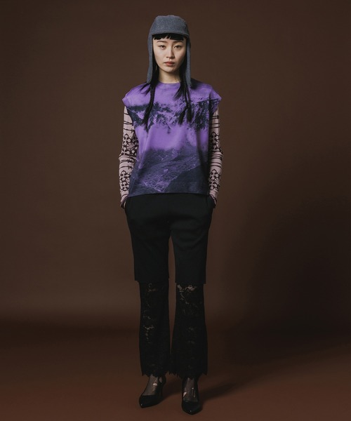 NON TOKYO(ノントーキョー)の「PRINT KNIT PULLOVER VEST(ニット/セーター・レディース・カラフル/パープル/カーキ・1/2)」の5枚目の写真