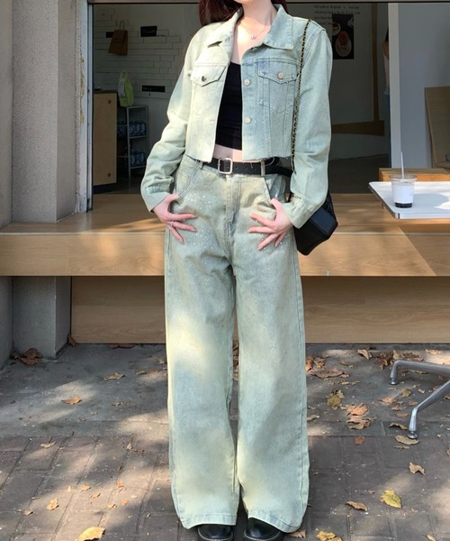 FAVORITO(ファヴォリート)の「デニムラインストーンショートジャケットワイドパンツセットアップ(セットアップ・レディース・ブルー・M/XL/L)」の10枚目の写真