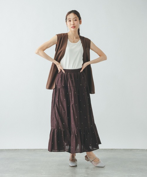 GLOBAL WORK（グローバルワーク）の「meets India/ティアード刺繍スカート/625306（スカート・レディース・ブラウン系/ホワイト系/ブラック系・SHORT/REGULAR）」の12枚目の写真