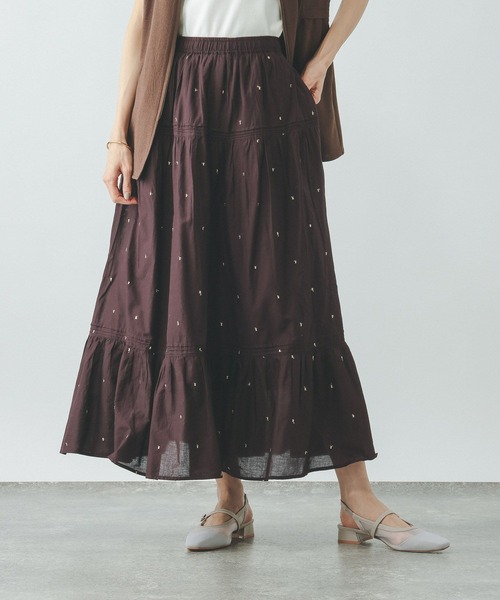 GLOBAL WORK（グローバルワーク）の「meets India/ティアード刺繍スカート/625306（スカート・レディース・ブラウン系/ホワイト系/ブラック系・SHORT/REGULAR）」の14枚目の写真