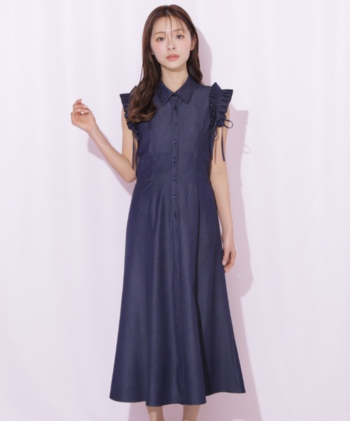 JILL by JILL STUART(ジルバイジルスチュアート)の「ショルダーフリルワンピース(ワンピース・レディース・ラベンダー/ブルー系その他/ネイビー・FREE)」の2枚目の写真