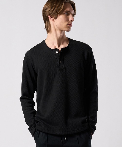 wjk(ダヴルジェイケイ)の「mlt5662- back boa thermal henley L-S ヘンリーネックカットソー(7145 lj88j)(Tシャツ/カットソー・メンズ・ホワイト/ライトグレー/ブラック・S/M/L/XL)」の2枚目の写真