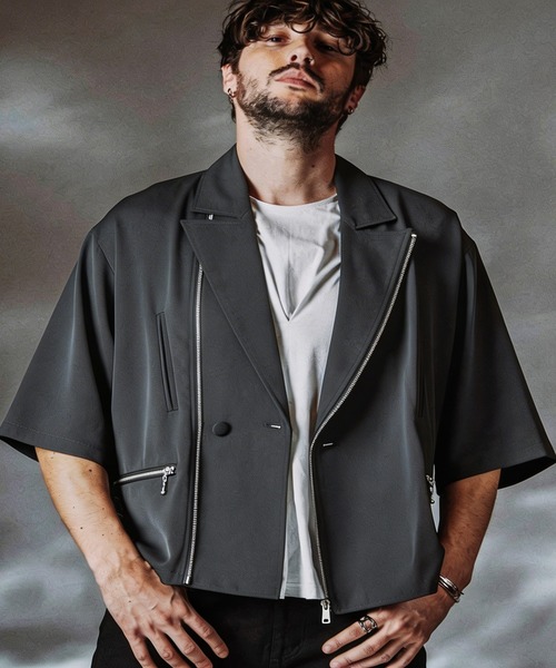 NO ID.】Half Sleeve Riders 1B Jacket / ハーフ スリーブ ライダース 