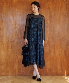 【kaene】オーガンジー×花柄プリントキャミドレス/パーティードレス/結婚式/パーティー/お呼ばれ