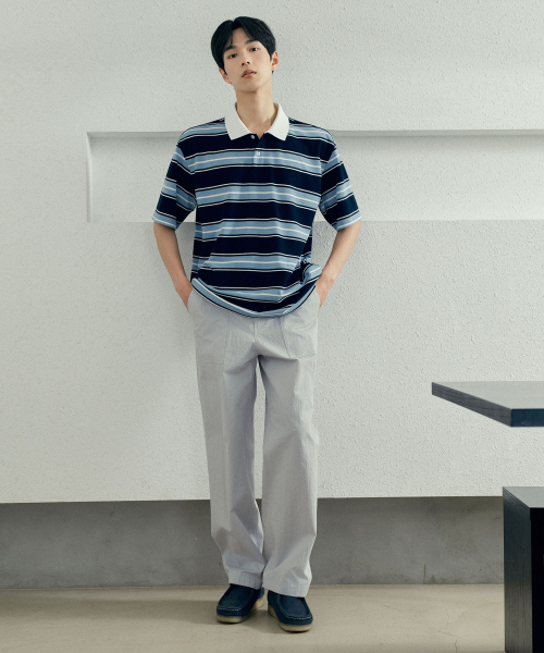 MINDBRIDGE(マインドブリッジ)の「マルチストライプセミオーバーフィットカラーTシャツ(ポロシャツ・メンズ・ネイビー・95/100/105/110)」の5枚目の写真