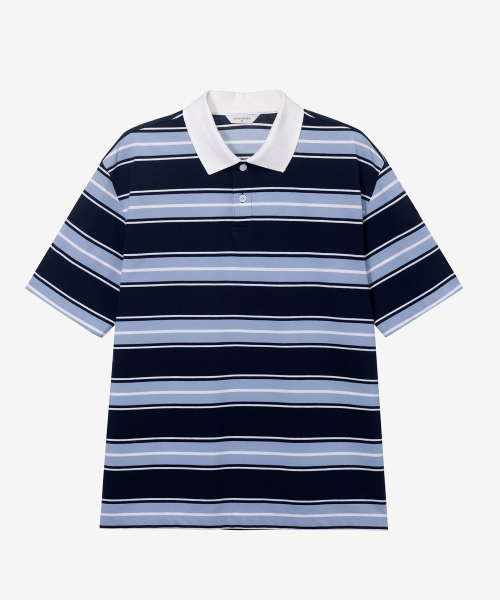 MINDBRIDGE(マインドブリッジ)の「マルチストライプセミオーバーフィットカラーTシャツ(ポロシャツ・メンズ・ネイビー・95/100/105/110)」の6枚目の写真