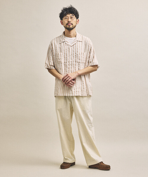 FREAK'S STORE(フリークスストア)の「インド製 リラックスフィット ワイド ストライプ シアサッカー オープンカラーシャツ ショートスリーブ(シャツ/ブラウス・メンズ・ホワイト/ブルー・MEDIUM/LARGE)」の16枚目の写真