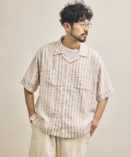 FREAK'S STORE(フリークスストア)の「インド製 リラックスフィット ワイド ストライプ シアサッカー オープンカラーシャツ ショートスリーブ(シャツ/ブラウス・メンズ・ホワイト/ブルー・MEDIUM/LARGE)」の17枚目の写真