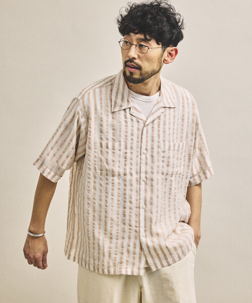 FREAK'S STORE(フリークスストア)の「インド製 リラックスフィット ワイド ストライプ シアサッカー オープンカラーシャツ ショートスリーブ(シャツ/ブラウス・メンズ・ホワイト/ブルー・MEDIUM/LARGE)」の21枚目の写真