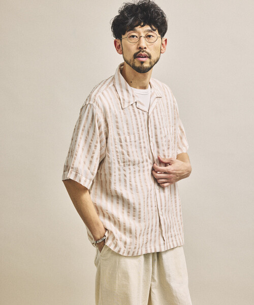 FREAK'S STORE(フリークスストア)の「インド製 リラックスフィット ワイド ストライプ シアサッカー オープンカラーシャツ ショートスリーブ(シャツ/ブラウス・メンズ・ホワイト/ブルー・MEDIUM/LARGE)」の22枚目の写真