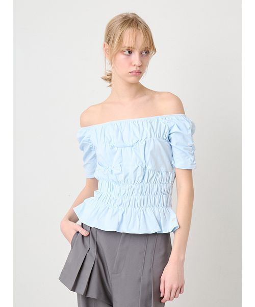 SORIN（ソリン　）の「Shirring Off Shoulder Top/シャーリング オフショルダートップ（Tシャツ/カットソー・レディース・ブラック/サックスブルー/ホワイト・38）」の4枚目の写真
