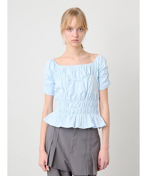 SORIN（ソリン　）の「Shirring Off Shoulder Top/シャーリング オフショルダートップ（Tシャツ/カットソー・レディース・ブラック/サックスブルー/ホワイト・38）」の5枚目の写真