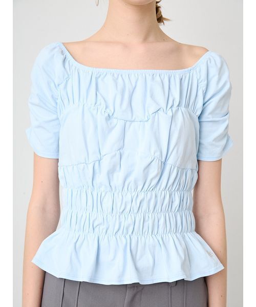 SORIN（ソリン　）の「Shirring Off Shoulder Top/シャーリング オフショルダートップ（Tシャツ/カットソー・レディース・ブラック/サックスブルー/ホワイト・38）」の8枚目の写真
