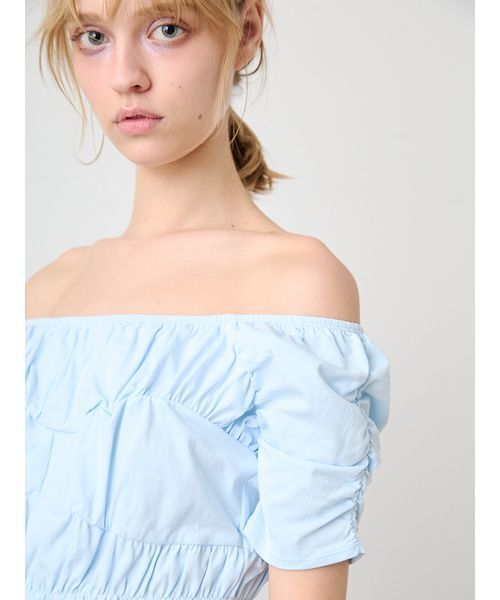 SORIN（ソリン　）の「Shirring Off Shoulder Top/シャーリング オフショルダートップ（Tシャツ/カットソー・レディース・ブラック/サックスブルー/ホワイト・38）」の12枚目の写真
