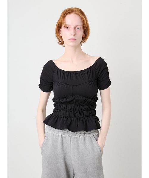 SORIN（ソリン　）の「Shirring Off Shoulder Top/シャーリング オフショルダートップ（Tシャツ/カットソー・レディース・ブラック/サックスブルー/ホワイト・38）」の16枚目の写真