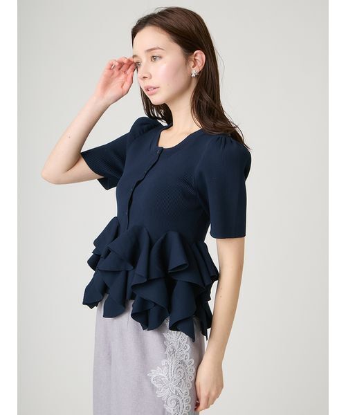 CELFORD(セルフォード)の「【WEB・一部店舗限定カラー】ラッフルフリルペプラムニットカーディガン(カーディガン/ボレロ・レディース・オフホワイト/ライトグレー/ライム/ネイビー・F)」の18枚目の写真
