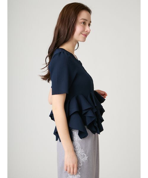 CELFORD(セルフォード)の「【WEB・一部店舗限定カラー】ラッフルフリルペプラムニットカーディガン(カーディガン/ボレロ・レディース・オフホワイト/ライトグレー/ライム/ネイビー・F)」の12枚目の写真