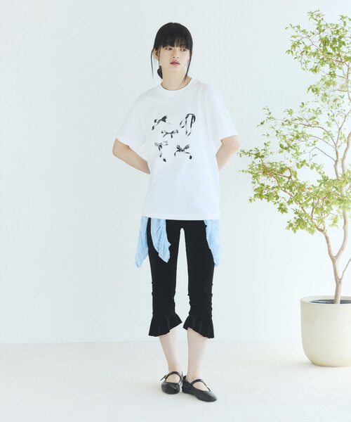 Firsthand(ファーストハンド)の「Firsthand/ファーストハンド コンフォータブル リボンプリント クルーネック Tシャツ(Tシャツ/カットソー・レディース・ホワイト/ブラック/ネイビー・FREE)」の12枚目の写真
