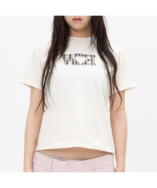 WEBHOUSE(ウェブハウス)の「WHチェックパッチT - アイボリー(Tシャツ/カットソー・レディース・その他・FREE)」の1枚目の写真