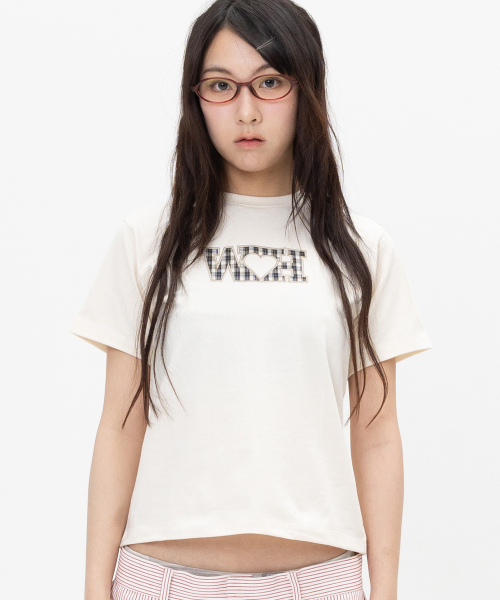 WEBHOUSE(ウェブハウス)の「WHチェックパッチT - アイボリー(Tシャツ/カットソー・レディース・その他・FREE)」の2枚目の写真