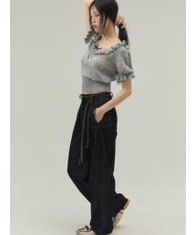 Ruffle Trim Ballet Mood Knit Top_Gray