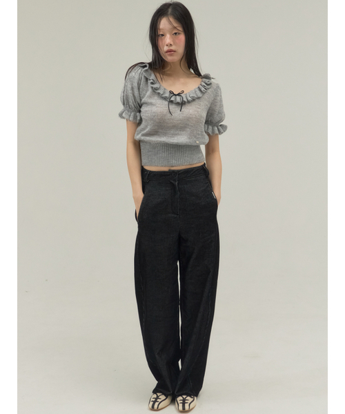 Sorry,Too Much Love（ソーリートゥーマッチラブ）の「Ruffle Trim Ballet Mood Knit Top_Gray（ニット/セーター・レディース・その他・FREE）」の2枚目の写真
