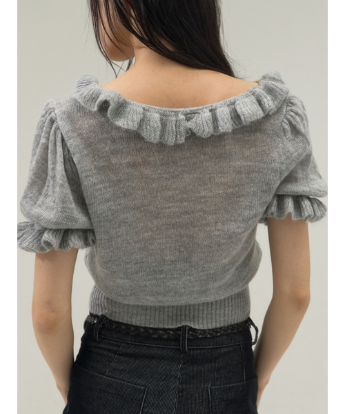 Sorry,Too Much Love（ソーリートゥーマッチラブ）の「Ruffle Trim Ballet Mood Knit Top_Gray（ニット/セーター・レディース・その他・FREE）」の4枚目の写真